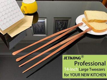 Кухонний пінцет JETKONG 30,5 см, 2 шт, довгий, з нержавіючої сталі, для приготування їжі, рожеве золото