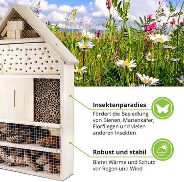 Інсектотель GARTENETAGE XXL – масивний будиночок для комах та бджіл, натуральне дерево, готель для комах з опорами, будиночок для сонечок і метеликів, допомога у гніздуванні та захист видів