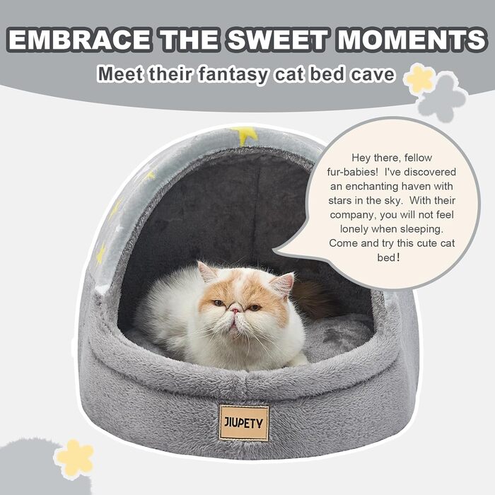 Jiupety будиночок для кота, котяче ліжко з нековзною основою, знімна та прана подушка, розмір L 48×43×41 см, сірий