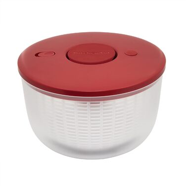 Сушарка для салату KitchenAid KQ308OSERA універсальна з від'ємним ситом, одноручним помповим механізмом, велика чаша з нековзною основою, пластик, червона Empire