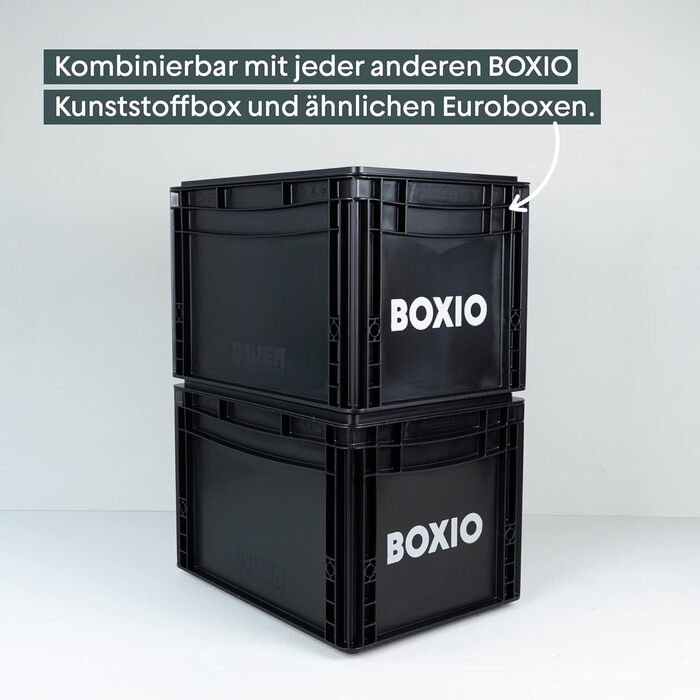 BOXIO SOLO: Пластикова ящик з кришкою 40x30x28 см, для зберігання, транспортування, кемпінгу, човна, гаража або саду, стелажна, сумісна з іншими євробоксами
