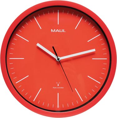 Стільна настінна радіокерована година Maul MAULrun 25 см, червона, великі цифри, автоматичне налаштування, для вітальні, спальні, кухні, офісу