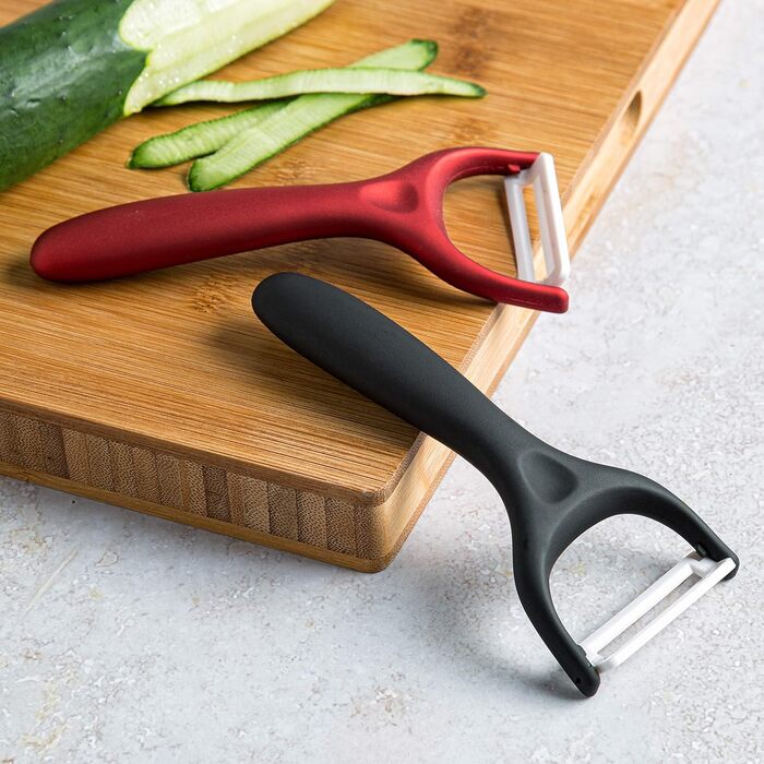 Набір керамічних овочечисток Cooking Light 2 шт, з ультра гострими та довговічними лезами, ергономічна ручка, для овочів і фруктів, чорний/червоний, підходить для посудомийної машини