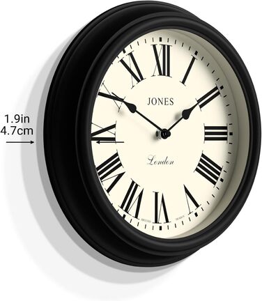 Настінний годинник Jones Clocks 30 см, класичний круглий, зелений, римські цифри, традиційний дизайн для кухні, вітальні чи спальні