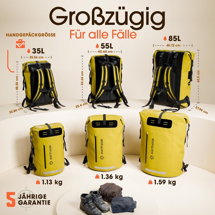 Водонепроникний рюкзак Earth Pak 35/55 л з герметичним Rolltop-закриттям, кишенею на блискавці та чохлом для телефону IPX8