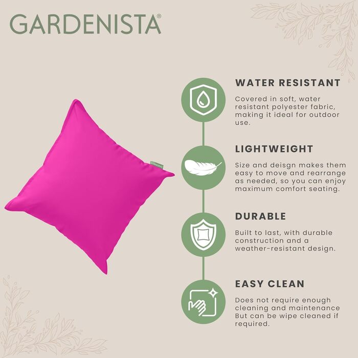 Водонепроникна декоративна подушка Gardenista для садових меблів, 45x45 см, комплект 4 шт, рожева, наповнювач з пінополіуретану, зручна для вулиці
