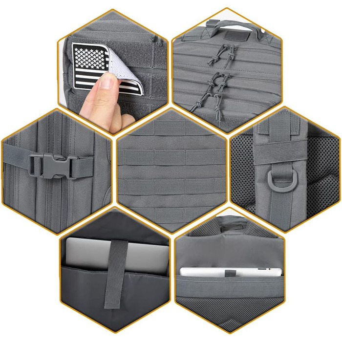 Тактичний рюкзак QT&QY 45 л армійський Molle для чоловіків, військовий штурмовий рюкзак Bundeswehr для туризму, трекінгу, 3-денний рюкзак (3.1 сірий)