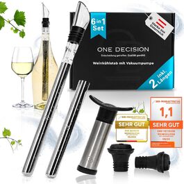 Набір для охолодження вина One Decision Deluxe 6-в-1 з нержавіючої сталі, 2 довжини, винний охолоджувач, вакуумна помпа, декантер, подарунок для жінок і чоловіків