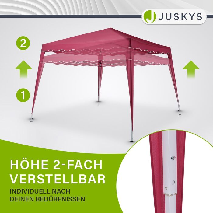 Складаний павільйон Juskys Vivara 3x3 м, водовідштовхувальний, UV50+, регульована висота, з сумкою, червоний – тент для саду та вечірок