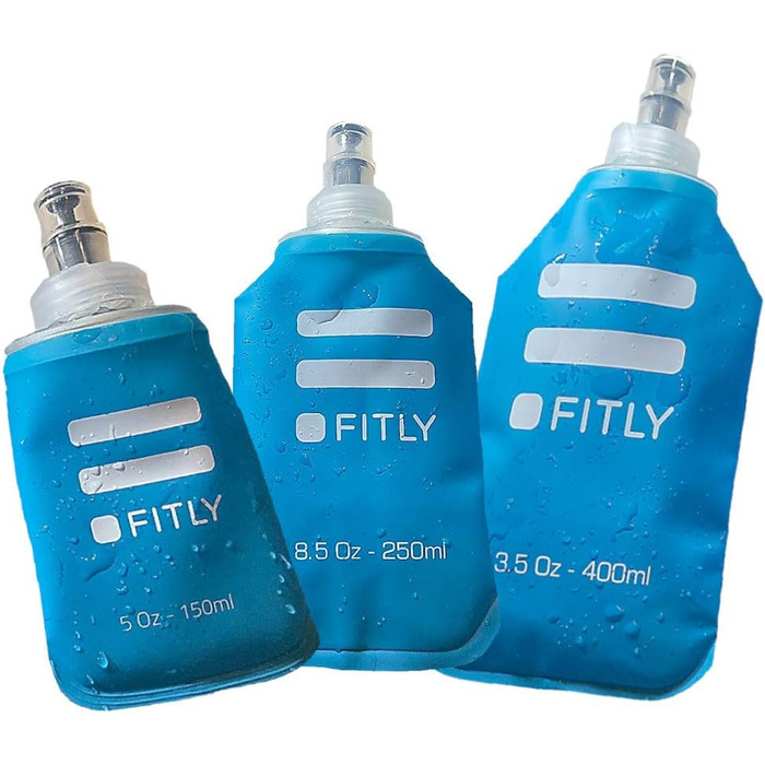 Набір м'яких фляг для гідратації FLASKS, 3 шт. (150/250/400 мл, сині) – для бігу, туризму, велоспорту, скелелазіння, складані пляшки для води