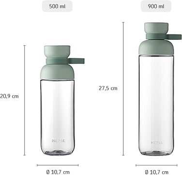 Пляшки для води Mepal Vita, набір 2 шт, 500/900 мл, міцні, герметичні, BPA-free, для спорту, офісу, університету, кольору Nordic Sage