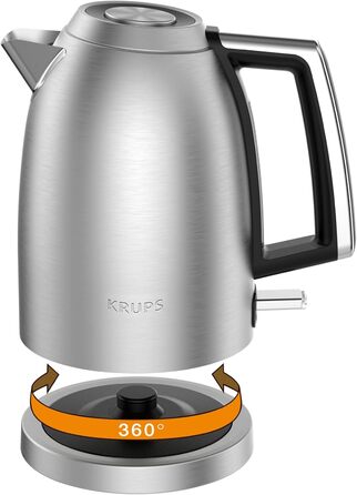Електрочайник Krups Smart'n Light, 1,7 л, 2200 Вт, 5 температур, нержавіюча сталь, подвійні стінки, чорний