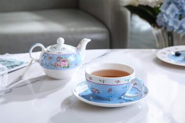 Порцеляновий чайник і чашка London Boutique Vintage Victoria, у подарунковій коробці, кераміка, 15x15 см, синій