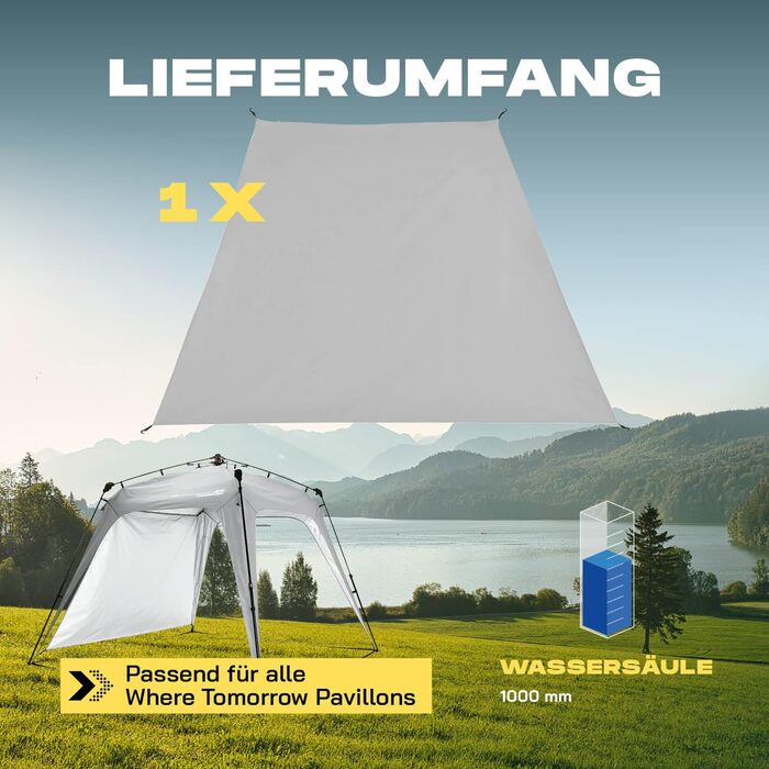 Lumaland Outdoor намет 2,5x2,5 м водонепроникний, UV-захист, садовий павільйон із бічною стінкою, сумкою та кілочками, міцний кемпінговий і вечірковий тент, швидке встановлення за 2 хвилини, світло-сіра бічна стінка