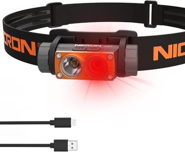 Лобовий ліхтар NICRON H15T LED з червоним світлом, USB акумуляторний, 500 люмен, водонепроникний IP67 для риболовлі, нічних прогулянок, археології