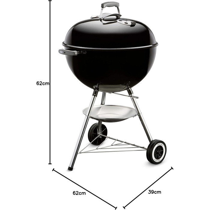 Вугільний гриль Weber Classic Kettle 57 см, чорний, з термометром, емальований, на колесах, для барбекю