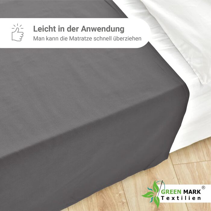 Комплект з 2 класичних простирадл GREEN MARK, 150x250 см, антрацит, 100% бавовна, без резинки