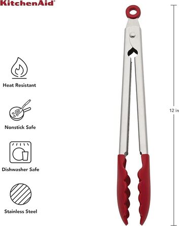 Кухонні щипці KitchenAid, силікон та нержавіюча сталь, 30,5 см, червоні