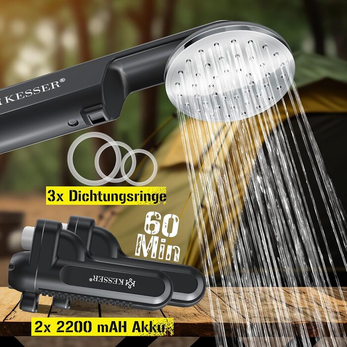 Портативний душ KESSER® з акумулятором, USB зарядка, 12В помпа, для кемпінгу, авто, саду, домашніх тварин, з сумкою