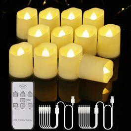 BOWKA Перезаряджувані LED чайні свічки з пультом, таймером і USB, 12 шт., тепле біле світло, безпечні без полум'я, для дому, вечірки, весілля, Хелловіну, церкви та кемпінгу