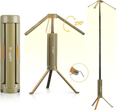 Переносна кемпінгова лампа BougeRV 15600mAh, акумуляторна, 4000 лм, IP54, регульована висота і кут, водонепроникний ліхтар для кемпінгу, подорожей і надзвичайних ситуацій