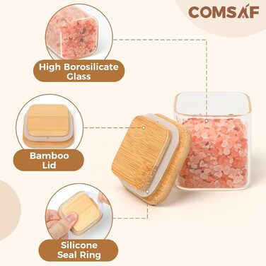 Набір скляних баночок для спецій ComSaf, 12 шт, квадратні, 120 мл, з дерев'яною кришкою та етикетками, для спецій, цукру, кавових зерен