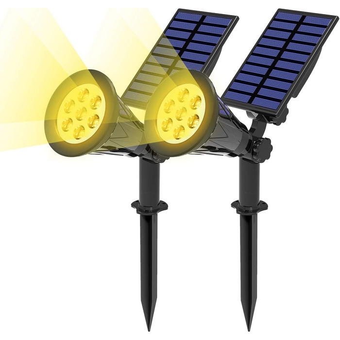 Сонячний LED прожектор T-SUN, 2 шт, 4 LED, садовий світильник, яскраве освітлення для газону, доріжок і тераси, 2 режими, холодне світло 6000K