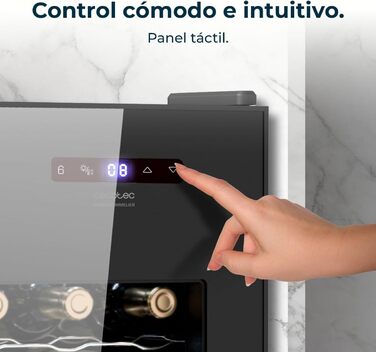 Винний шафа Cecotec Bolero GrandSommelier 830 CoolWood, термоелектрична, тиха, для 15 пляшок, регульована температура 8-18°C, сенсорне керування, енергоощадна, чорна