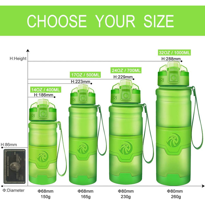Дитяча спортивна пляшка для води ZORRI, 400/500/700/1000 мл, з фільтром, BPA-free, екологічний тритан