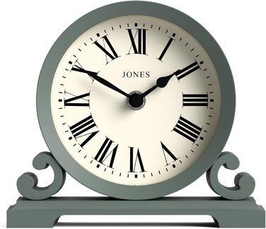 Настільний годинник JONES CLOCKS Saloon, класичний стиль, римські цифри, подвійний скрол, для столу, полиці чи тумбочки, зелений