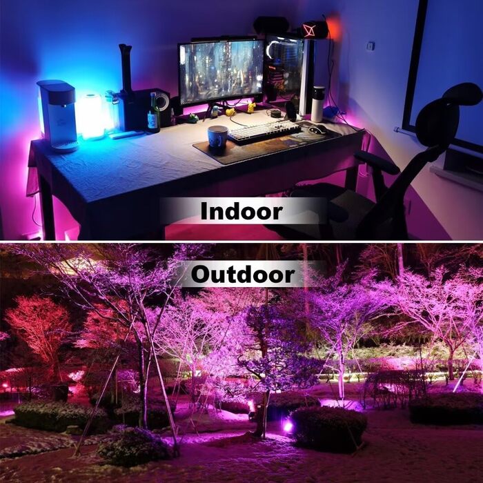RGB LED прожектори для вулиці з пультом, 2 шт., 5000 Лм, диміруємі, кольорова підсвітка, тепле біле світло 3000K, IP66 водонепроникні, для саду, зовнішнього освітлення