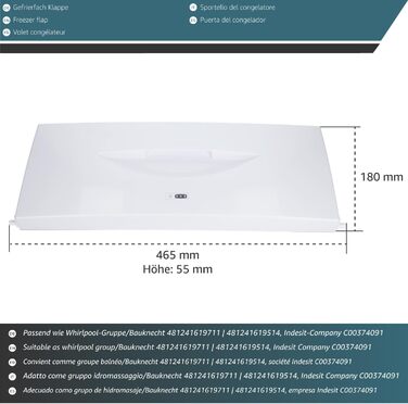 Дверцята морозильної камери сумісні з Bauknecht, Whirlpool, Indesit C00374091, аналог 481241619514, 481241619711, запчастина для холодильника з вбудованою морозилкою