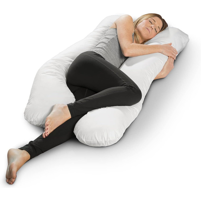 Подушка для вагітних та для сну на боці Sleepling U-подібна, 140x75x20 см, біла, знімний чохол 100% бавовна, прати при 60°C, сертифікат OEKO-TEX, вироблено в ЄС