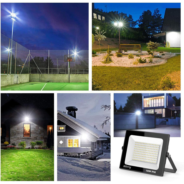LED прожектор Blivrig 100W тепле світло 3000K, для вулиці, IP66 водонепроникний, 10000 лм, суперяскравий, для саду, гаража, двору