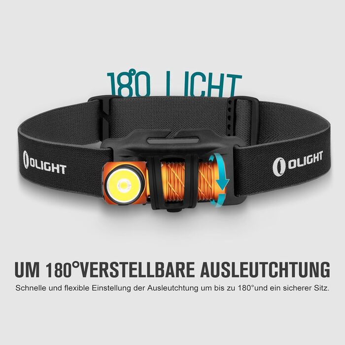 Ліхтар налобний OLIGHT Perun 2 Mini 1100 лм, 150 м, USB, 5 режимів, водонепроникний, з червоним світлом, для кемпінгу та надзвичайних ситуацій, помаранчевий, холодне біле світло