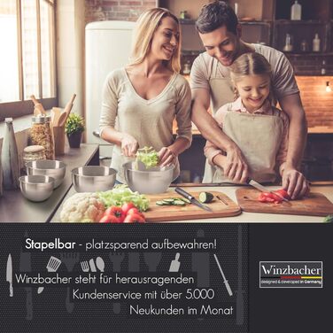 Набір мисок з нержавіючої сталі Winzbacher 4 шт (1 л, 1.5 л, 2.5 л, 3.5 л), з мірною шкалою, для салатів і змішування, підходять для посудомийної машини, штабельовані, внутрішня поліровка, зовнішня шліфовка