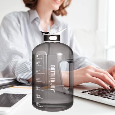 Пляшка для води з трубочкою 2,5 л, BPA-free, герметична, спортивна пластикова пляшка з часовими мітками для фітнесу, офісу, дому, чорна
