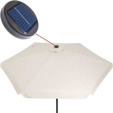 Сонячна парасоля Kingsleeve 330 см з LED підсвіткою, UV захистом 80+, сонячною батареєю, чохлом, кремова, для балкону, тераси та саду
