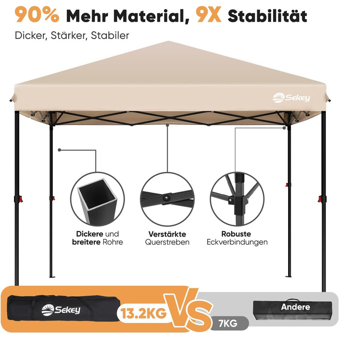 Павільйон Sekey One-Touch Pop Up 3x3 м, водонепроникний, зимостійкий, складаний, посилені труби, для кемпінгу, фестивалів, вечірок, колір хакі