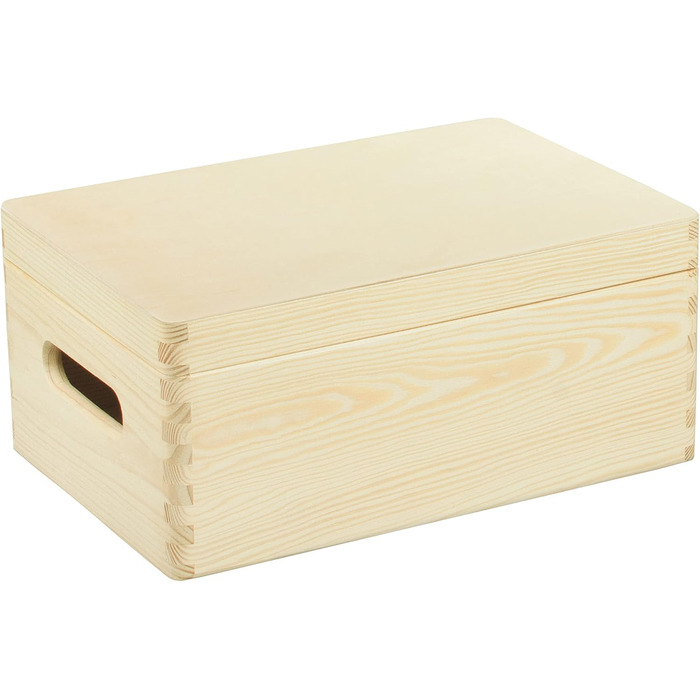Велика дерев'яна скриня з кришкою та ручками 40x30x24 см, натуральна, FSC® – універсальна коробка для зберігання, подарункова упаковка, декор, іграшкова скриня, коробка для спогадів