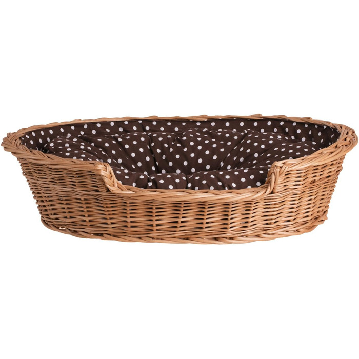 Плетений кошик для собак і котів з подушкою, натуральна лоза, 80x60x26 см, лежак для тварин