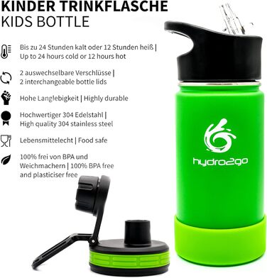 Дитяча термос-пляшка з нержавіючої сталі 350 мл, BPA Free, 2 кришки (з трубочкою та спортивна), не протікає