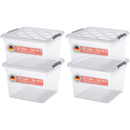 Пластикова коробка для зберігання з кришкою Blumtal 32 л, 36,5x36x26,5 см, набір 4 шт, з кліпсами, 100% новий матеріал