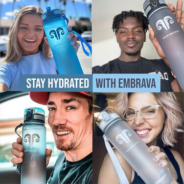 Спортивна пляшка Embrava 1000 мл, швидкий потік, BPA-free, Tritan, герметична кришка, Pure Blue