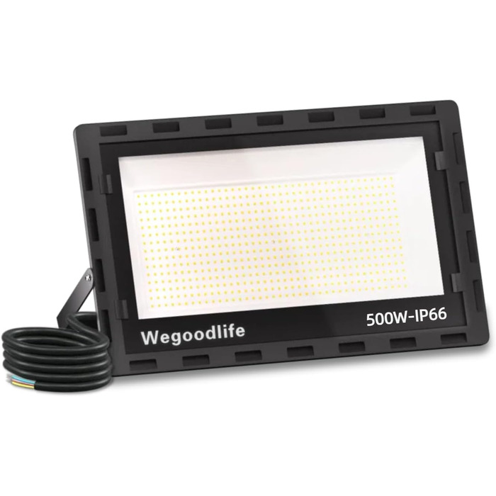 Wegoodlife LED прожектор 500Вт 50000Лм, 6500K холодне біле світло, IP66 водонепроникний, 50см кабель без вилки, для вулиці, гаража, подвір'я, коридору