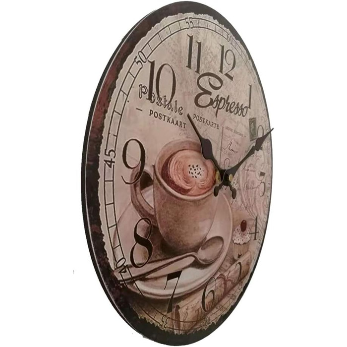 Стіна годинник YOAI для кухні, вінтажний Shabby Chic, антикварний стиль, рустикальна кварцова годинник з безшумним механізмом, 12 дюймів/30 см, МДФ, колір кава