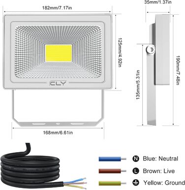 LED прожектор CLY для вулиці 50W, 2 шт, 4300 Лм, холодне біле світло 6500K, IP66, водонепроникний, для двору, гаража, саду