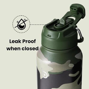 Пляшка для води з нержавіючої сталі BOTTLE BOTTLE 1 л з трубочкою, термос для спорту та фітнесу, ізольована, з відсіком для пігулок, BPA-free, подвійна стінка, джунглі-камуфляж