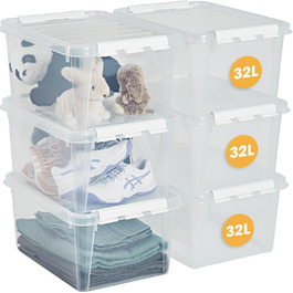 Набір з 6 пластикових боксів SmartStore Classic 31 л з кришкою, харчовий пластик, 40x30x11 см, посилені кути, 10 років гарантії, прозорі, штабельовані контейнери для зберігання