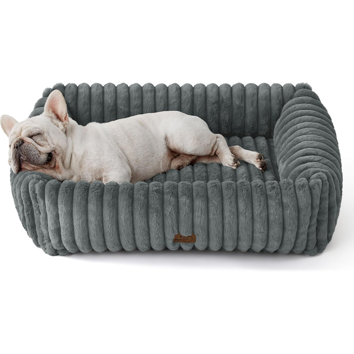 Лежак для собак середній Bedsure 76x61x20 см, фліс, сірий, з високим бортом, м'який, праний